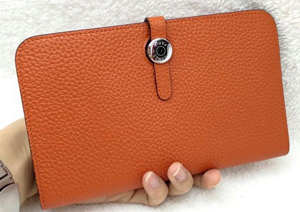 Hermes Dogon Combined Wallet Litchi Leather A508 Orange Tl2107jf20
