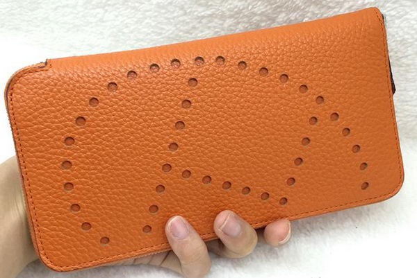 Hermes Evelyn Long Zip Wallet Litchi A808 Orange Tl2126HW50