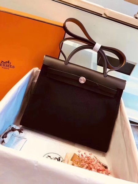 Hermes Herbag 31CM Original Canvas Leather & Calfskin 45987 Black Tl825fw56