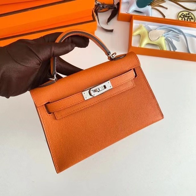 Hermes Kelly 19cm Shoulder Bags Epsom Leather KL19 Silver hardware orange Tl210Lp50