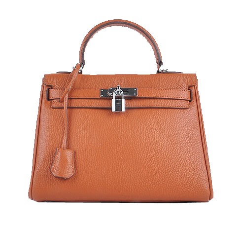 Hermes Kelly 28cm Shoulder Bags Orange Grainy Leather Silver Tl1576Va47