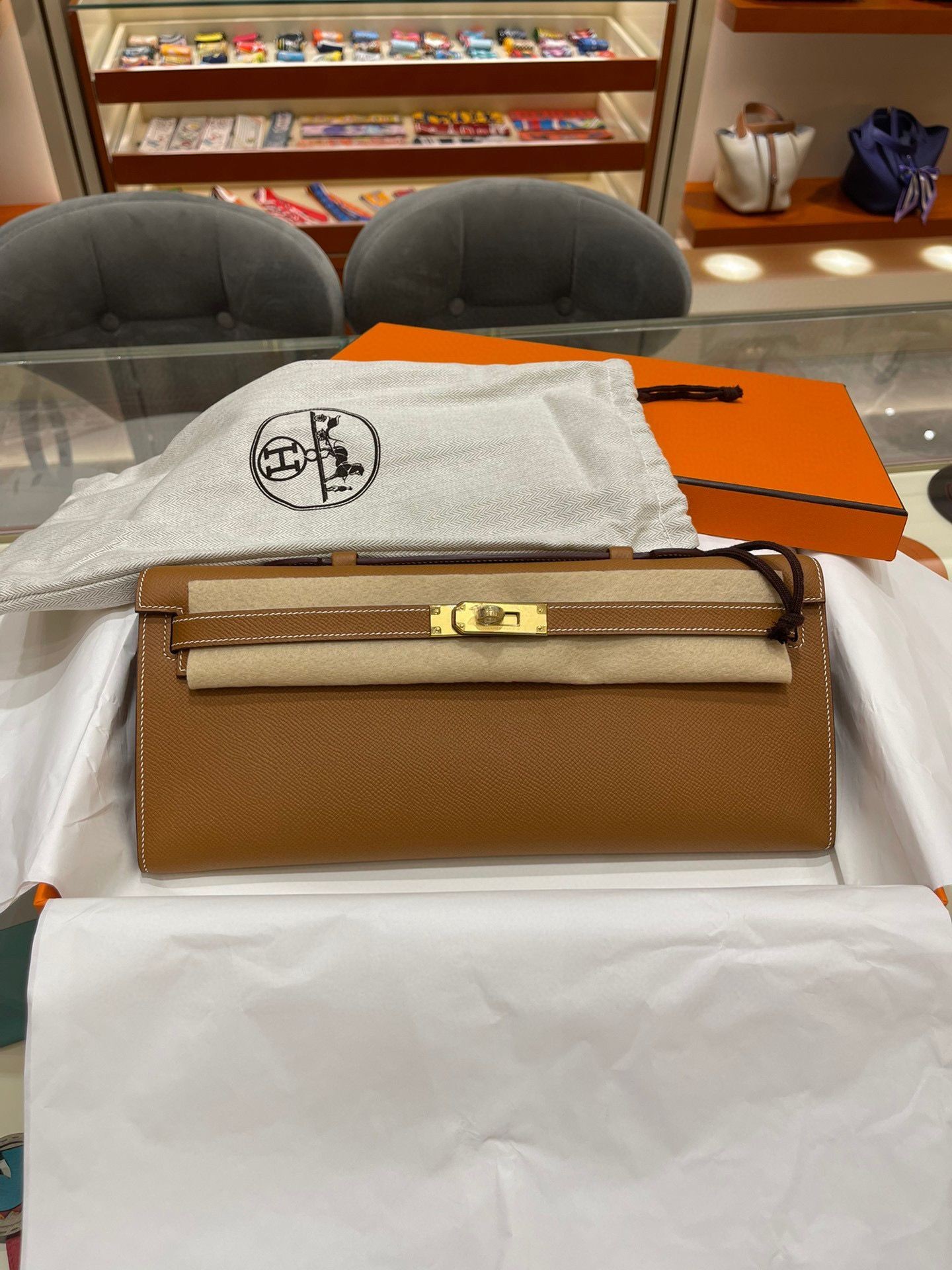 Hermes Kelly 31cm Clutch Original Epsom Leather KL31 Brown Tl395FA31