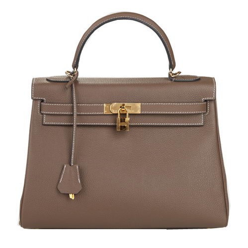 Hermes Kelly 32cm Shoulder Bag Dark Grey Original Leather K32 Gold Tl1642vX33