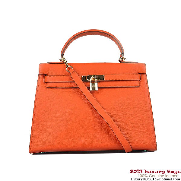 Hermes Kelly 32cm Shoulder Bags H6108 Orange Leather Gold Tl1916kC27