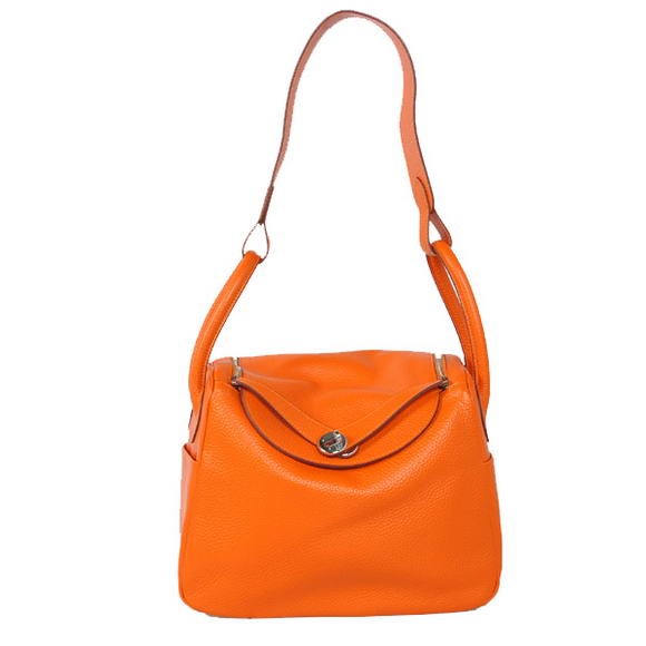Hermes Lindy 30CM Havanne Handbags 1057 Orange Leather Silver Hardware Tl1951uT54