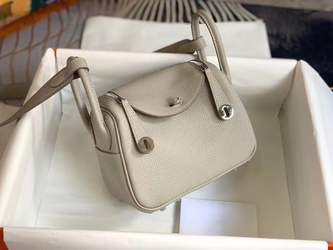 Hermes mini Lindy Original Togo Leather Bag OLD19 light grey Tl410Ag46