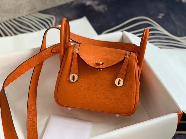 Hermes mini Lindy Original Togo Leather Bag OLD19 orange Tl419EB28