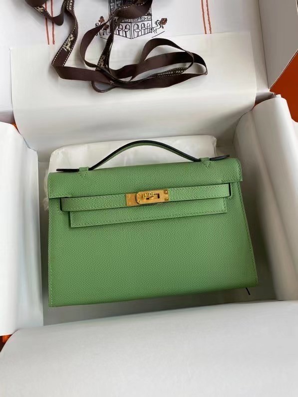 Hermes Original Epsom Leather KEL2278 green&gold-Tone Metal Tl374Kf26