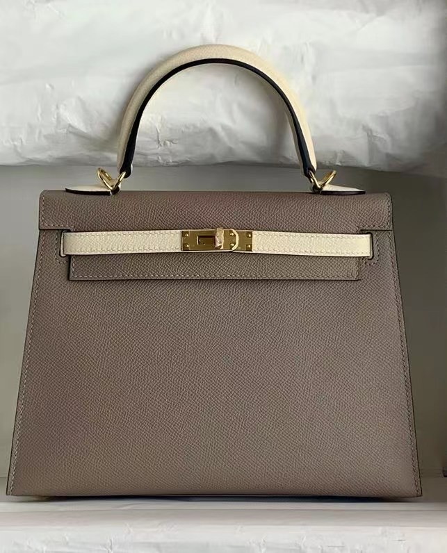 Hermes Original Epsom Leather KEL2578 grey&cream Tl338qB82