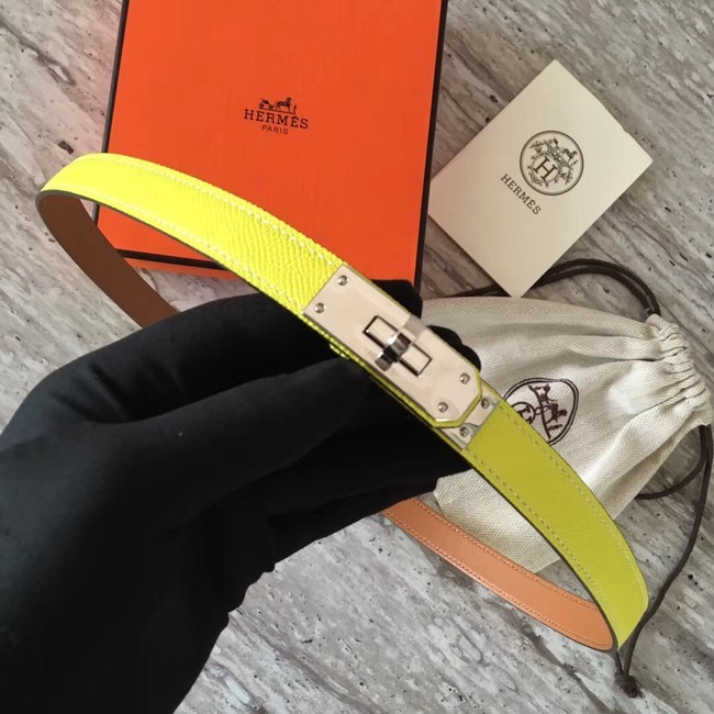 Hermes original epsom leather Kelly belt H069854 lemon silver plated metal Tl3511VF54