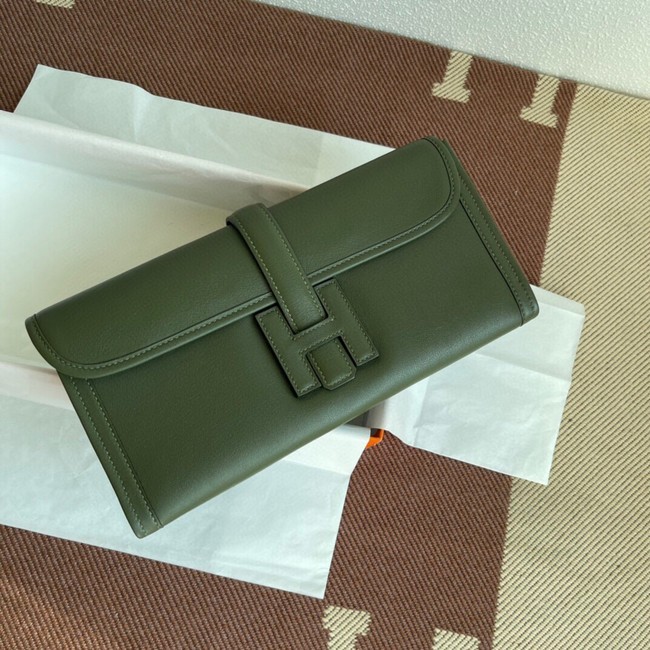 Hermes Original jige swift Leather Clutch 37088 blackish green Tl262Lo54