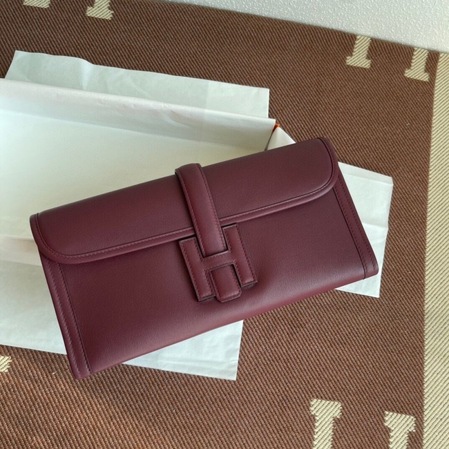 Hermes Original jige swift Leather Clutch 37088 claret Tl266qM91