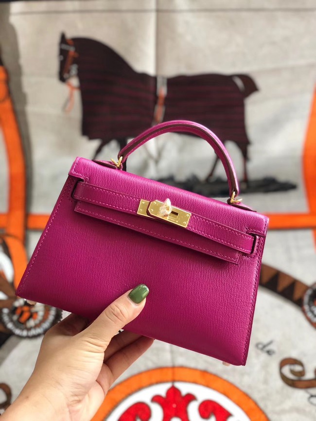 Hermes original mini Kelly chevre mysore K19CM rose&Gold Metal Tl594Ea63
