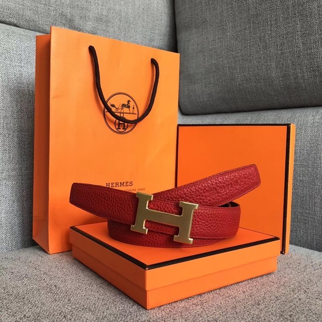 Hermes original togo 2 belt buckle & Reversible leather strap 32 mm H06454 red gold plated metal Tl3462su78