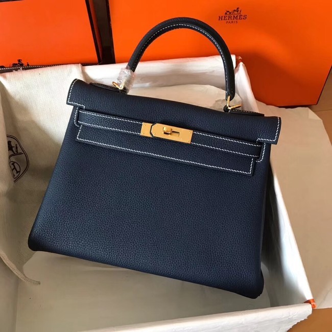 Hermes original Togo leather kelly bag KL320 dark blue Tl700rf73