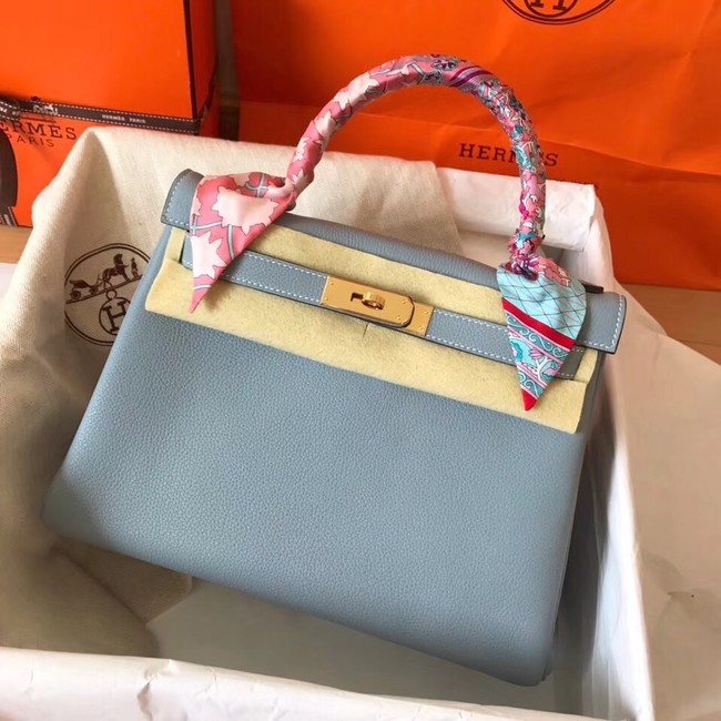 Hermes original Togo leather kelly bag KL320 light blue Tl703qB82
