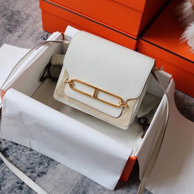Hermes Roulis 19cm Evercolor 9D H9003 white&Gold Tl155Jz48