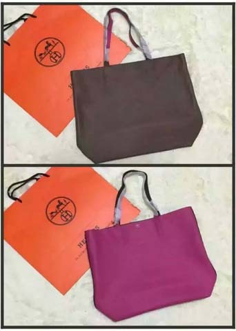 Hermes Shopper Double-Sided Bag Original Leather HS1209 Grey&Pech Tl1140Ag46