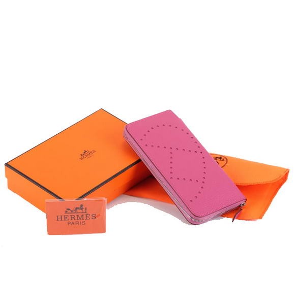 Hermes Togo Leather Perforated Zippy Wallet 9032 Roseo Tl2345Jz48