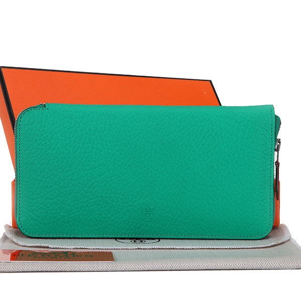 Hermes Zipper Wallet Original Leather A309 Green Tl2261EW67