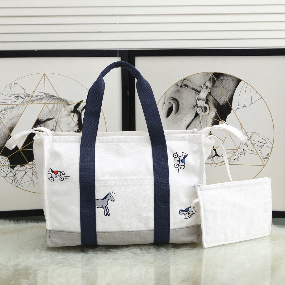 High Imitation Hermes Adada Nappy Canvas Shopping Bag H5635 Navy&White Tl107bg96