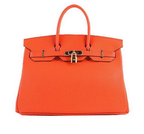 High Quality Imitation Hermes Birkin 35CM Tote Bags Orange Grainy Leather H-35 Gold Tl1426wn47