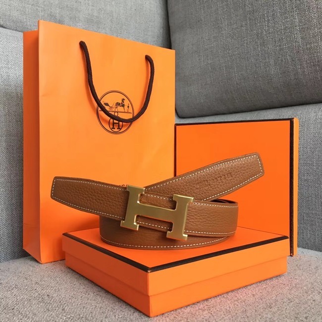 High Quality Imitation Hermes original togo 2 belt buckle & Reversible leather strap 32 mm H06454 brown gold plated metal Tl3466Vu82