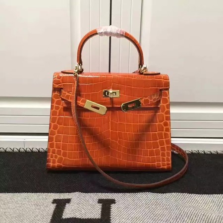 Imitation AAA Hermes Kelly 28cm Shoulder Bag Croco Leather K28 Orange Tl903kf15