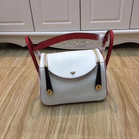 Imitation Cheap Hermes Lindy 30CM Original Leather Shoulder Bag LD30 White&Red Tl908fV17