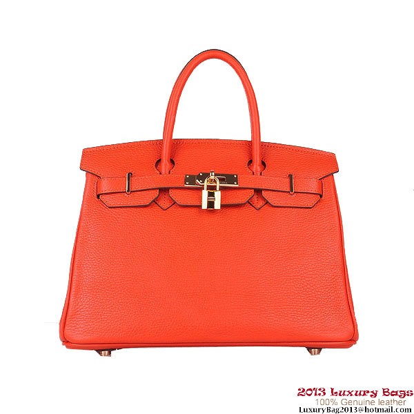 Imitation Hermes Birkin 30CM Tote Bags Orange Clemence Leather Gold Tl1893RC38