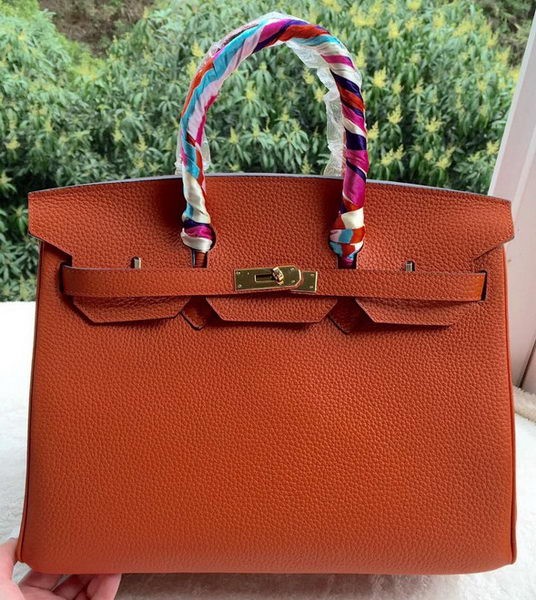 Imitation Hermes Birkin 35CM Tote Bag Orange Calfskin Leather BK35 Gold Tl1123Xr29