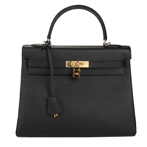 Imitation Hermes Kelly 32cm Shoulder Bag Black Original Leather K32 Gold Tl1653uq94