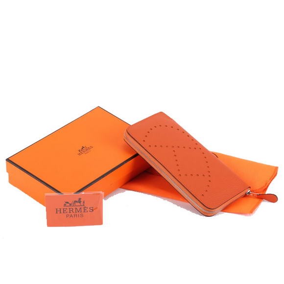 Imitation Hermes Togo Leather Perforated Zippy Wallet 9032 Orange Tl2348Ug88