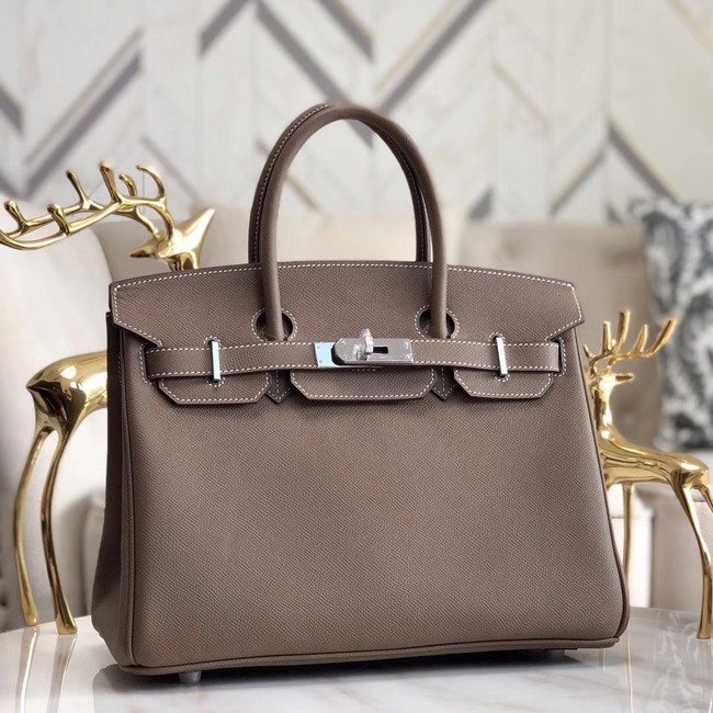 Imitation Top Hermes original Epsom Leather HB35O grey&silver Metal Tl567tr16