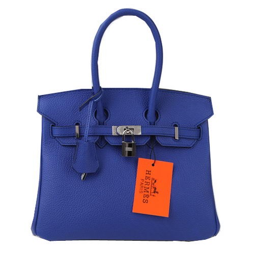 Knockoff Hermes Birkin 25CM Tote Bags Blue Original Leather Silver Tl1661Ez66