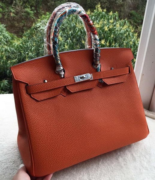 Knockoff Hermes Birkin 35CM Tote Bag Orange Calfskin Leather BK35 Silver Tl1122yN38