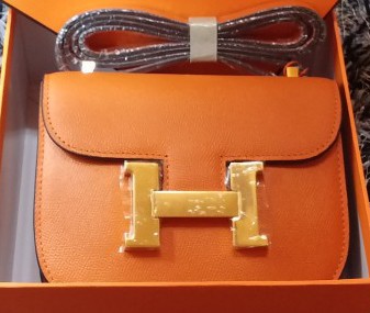 Knockoff Hermes Constance Bag Litchi Leather H9999L Orange Tl1164eF76