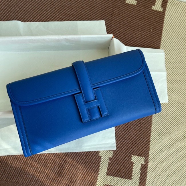 Knockoff Hermes Original jige swift Leather Clutch 37088 Electro optic blue Tl272iV87