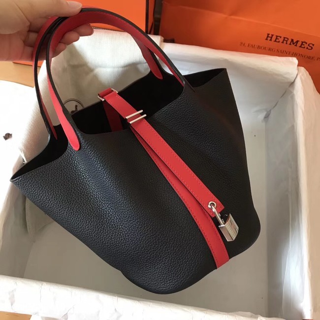 Knockoff Hermes Picotin Lock PM Bags Original Leather H8688 black&red Tl669vf92