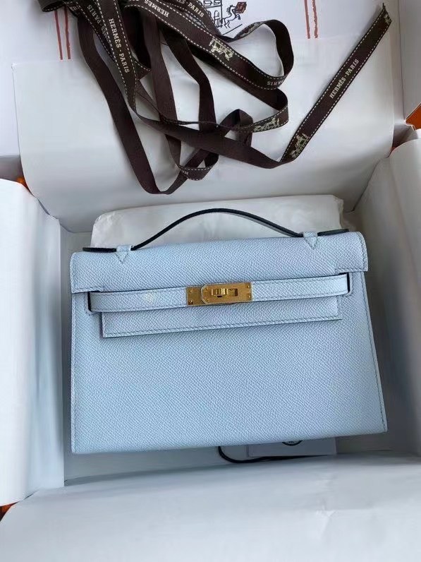 Knockoff High Quality Hermes Original Epsom Leather KEL2278 sky blue&gold-Tone Metal Tl371FA65