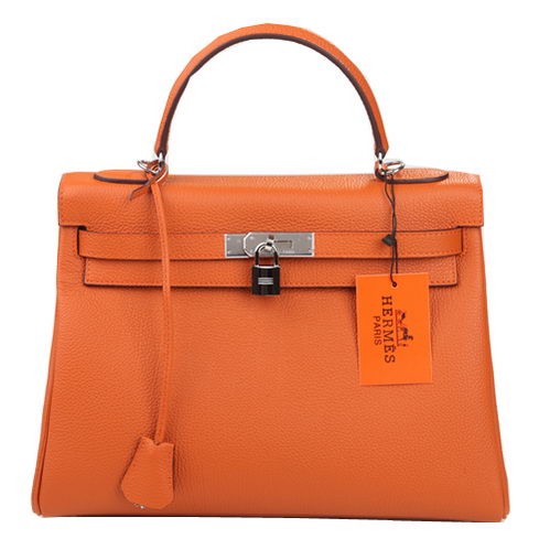 Luxury Hermes Kelly 32cm Shoulder Bag Orange Original Leather K32 Silver Tl1656Px24