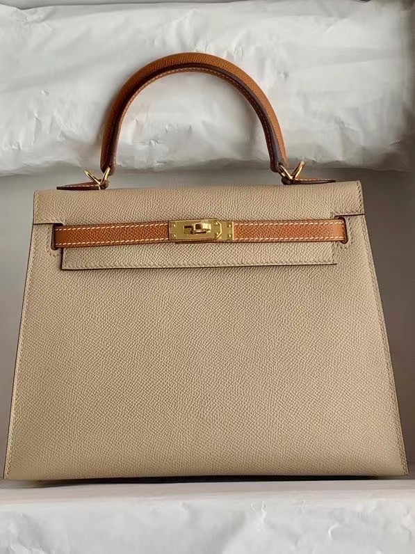 Luxury Hermes Original Epsom Leather KEL2578 light grey&brown Tl343bE46