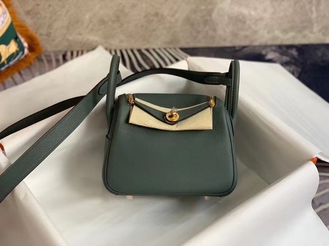 New Hermes mini Lindy Original Togo Leather Bag OLD19 blackish green Tl412Uf80