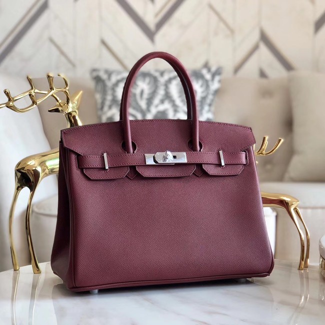 Quality Hermes original Epsom Leather HB35O Burgundy&silver Metal Tl565Vu63