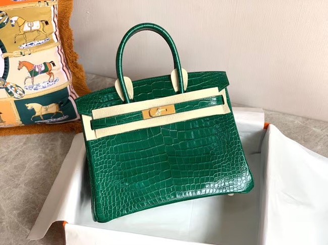 Replica Fashion Hermes Birkin Bag Original Leather crocodile HBK35 green Tl496yI43