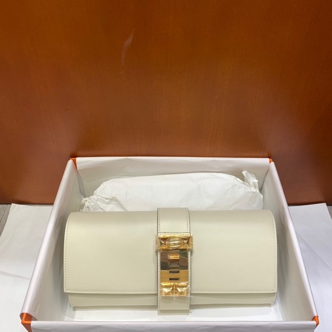 Replica Fashion Hermes H Medor swift Leather Clutch 37566 white&Gold hardware Tl131yI43