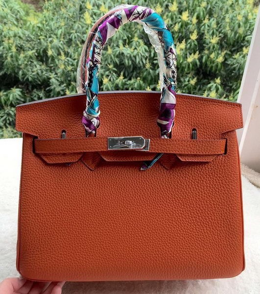 Replica Hermes Birkin 30CM Tote Bags Orange Calfskin Leather BK30 Silver Tl1120VA65