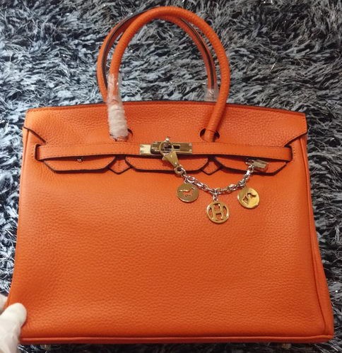 Replica Hermes Birkin 35CM Tote Bag Litchi Leather HB35GL Orange Tl1198EO56