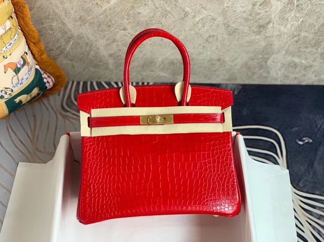 Replica Hermes Birkin Bag Original Leather crocodile HBK35 red Tl498ui32
