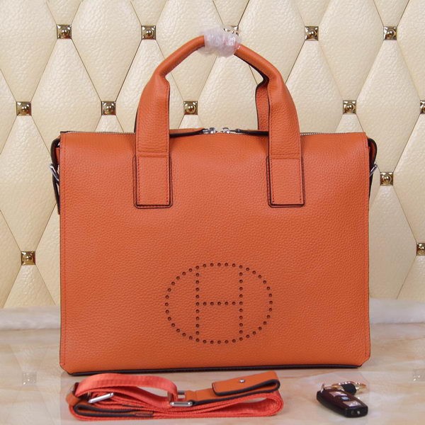 Replica Hermes Briefcase Original Grainy Leather H8813T Orange Tl1293BJ25